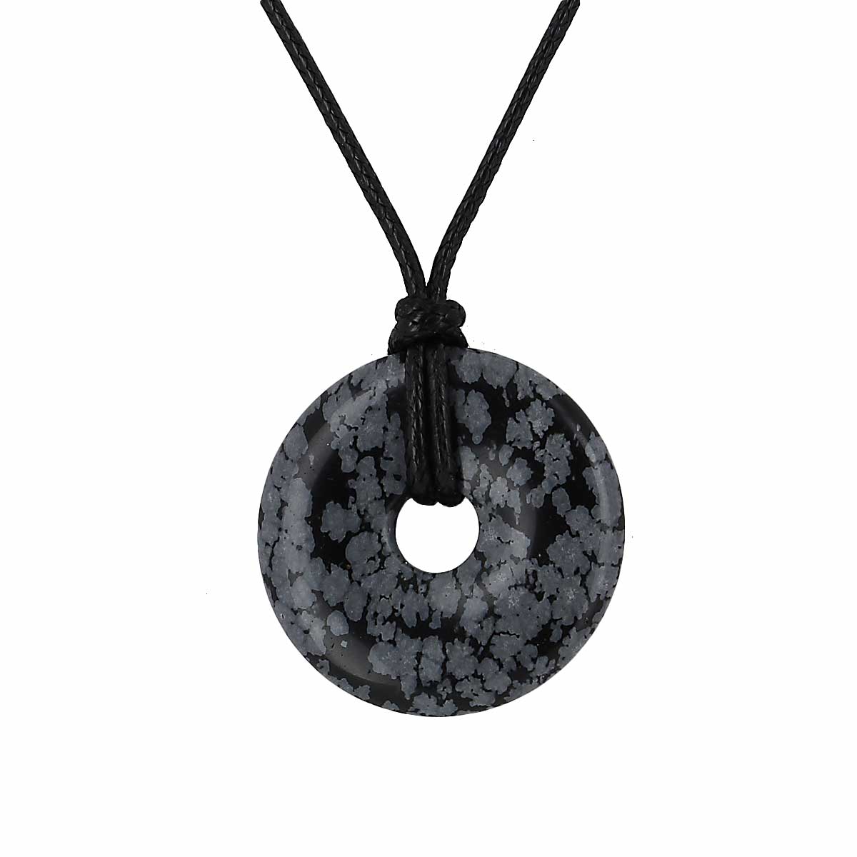 Collier pendentif donut obsidienne mouchetée de lithothérapie